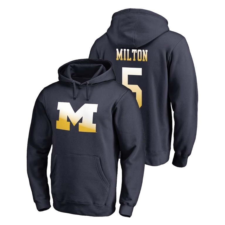 Michigan Wolverines Men's NCAA Joe Milton #5 Navy Big & Tall Gradient Logo Fanatics Branded College Football Hoodie JNJ2349JK